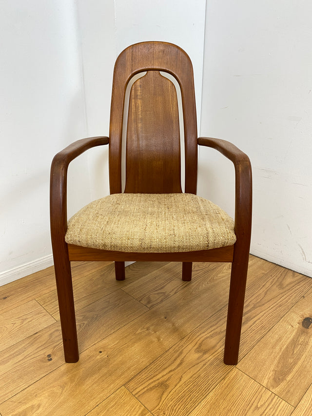 WMK I Set aus 6 hochwertigen skandinavischen Designer Stühlen I EMC Furniture I Teakholz massiv I naturbeiger Originalbezug I Dining Chairs Armlehnen Esszimmer Danish Design Mid-Century Vintage Teak