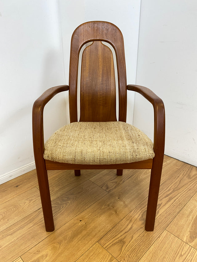 WMK I Set aus 6 hochwertigen skandinavischen Designer Stühlen I EMC Furniture I Teakholz massiv I naturbeiger Originalbezug I Dining Chairs Armlehnen Esszimmer Danish Design Mid-Century Vintage Teak