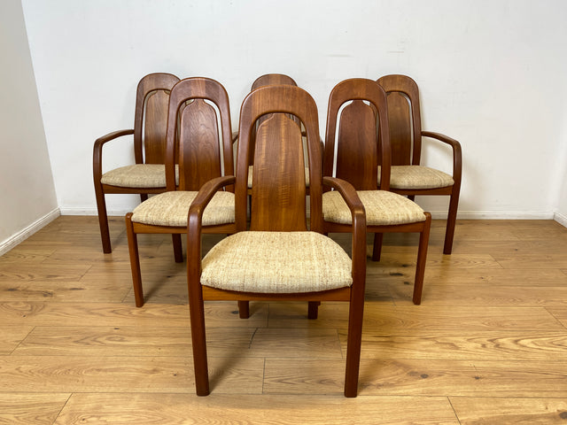 WMK I Set aus 6 hochwertigen skandinavischen Designer Stühlen I EMC Furniture I Teakholz massiv I naturbeiger Originalbezug I Dining Chairs Armlehnen Esszimmer Danish Design Mid-Century Vintage Teak