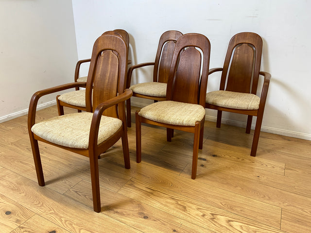 WMK I Set aus 6 hochwertigen skandinavischen Designer Stühlen I EMC Furniture I Teakholz massiv I naturbeiger Originalbezug I Dining Chairs Armlehnen Esszimmer Danish Design Mid-Century Vintage Teak