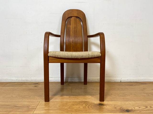 WMK I Set aus 6 hochwertigen skandinavischen Designer Stühlen I EMC Furniture I Teakholz massiv I naturbeiger Originalbezug I Dining Chairs Armlehnen Esszimmer Danish Design Mid-Century Vintage Teak