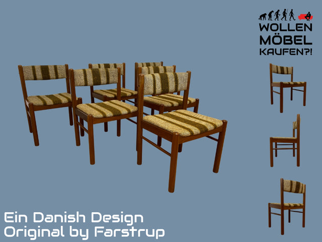 WMK I Set aus 6 stilvollen skandinavischen Mid-Century Designer Stühlen von Farstrup I Teakholz Rahmen & Wollbezug I Stühle Chairs Esszimmer Küchen Holz Danish Design Vintage Berlin Leipzig Rostock