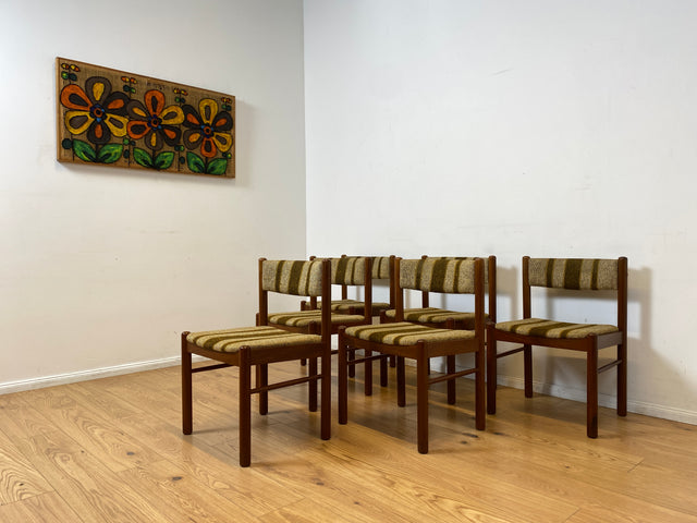 WMK I Set aus 6 stilvollen skandinavischen Mid-Century Designer Stühlen von Farstrup I Teakholz Rahmen & Wollbezug I Stühle Chairs Esszimmer Küchen Holz Danish Design Vintage Berlin Leipzig Rostock