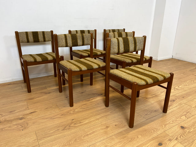 WMK I Set aus 6 stilvollen skandinavischen Mid-Century Designer Stühlen von Farstrup I Teakholz Rahmen & Wollbezug I Stühle Chairs Esszimmer Küchen Holz Danish Design Vintage Berlin Leipzig Rostock
