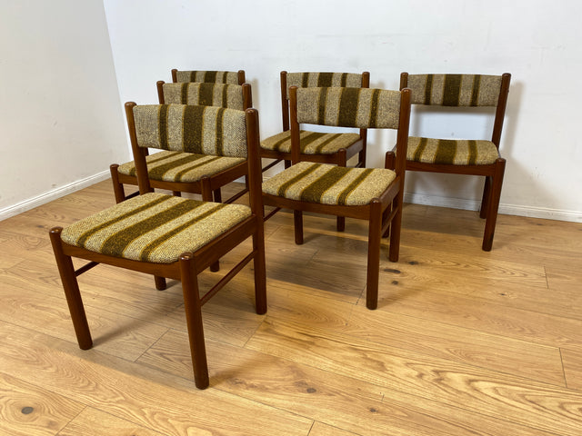 WMK I Set aus 6 stilvollen skandinavischen Mid-Century Designer Stühlen von Farstrup I Teakholz Rahmen & Wollbezug I Stühle Chairs Esszimmer Küchen Holz Danish Design Vintage Berlin Leipzig Rostock