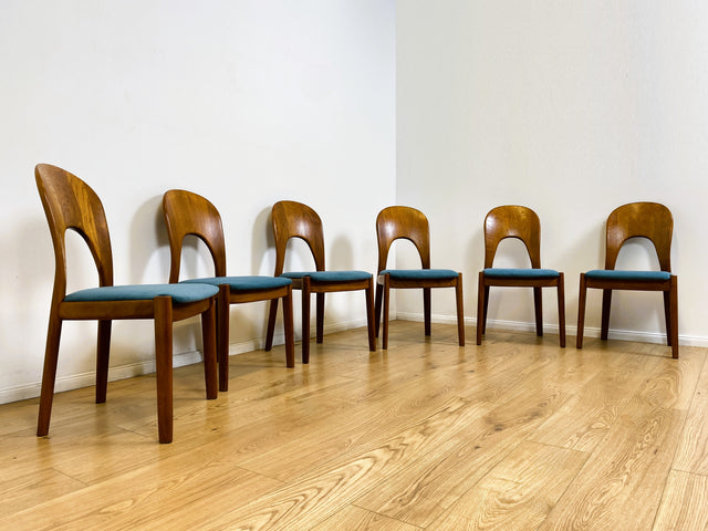 WMK # Set aus 6 raren & sehr gut erhaltenen skandinavischen Designerstühlen by John Mortensen for Koefoed Hornslet aus Teakholz # Stühle Esszimmerstühle Dining Chairs Danish Design Mid-Century Vintage