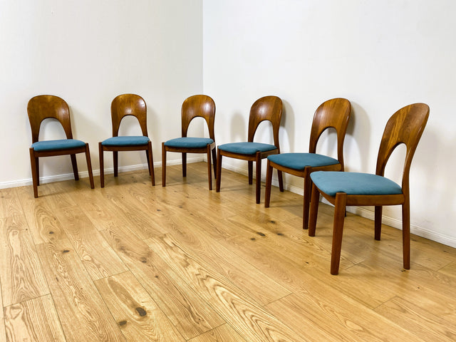 WMK # Set aus 6 raren & sehr gut erhaltenen skandinavischen Designerstühlen by John Mortensen for Koefoed Hornslet aus Teakholz # Stühle Esszimmerstühle Dining Chairs Danish Design Mid-Century Vintage