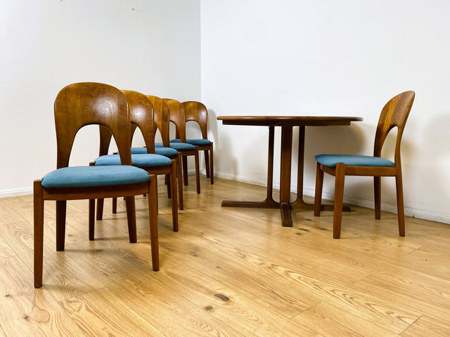 WMK # Set aus 6 raren & sehr gut erhaltenen skandinavischen Designerstühlen by John Mortensen for Koefoed Hornslet aus Teakholz # Stühle Esszimmerstühle Dining Chairs Danish Design Mid-Century Vintage