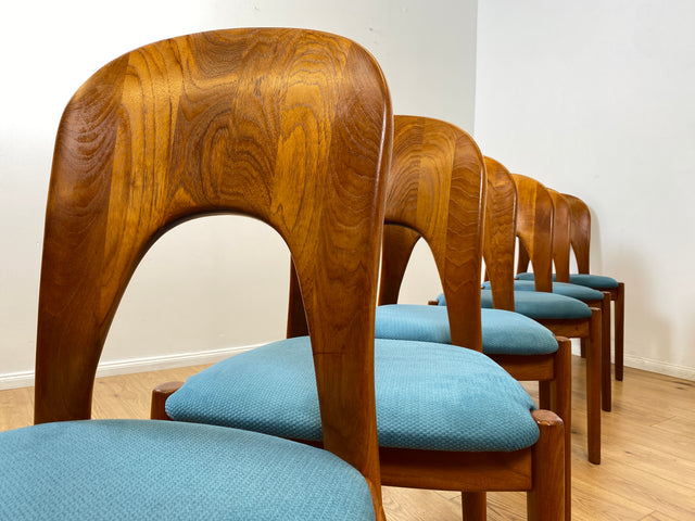 WMK # Set aus 6 raren & sehr gut erhaltenen skandinavischen Designerstühlen by John Mortensen for Koefoed Hornslet aus Teakholz # Stühle Esszimmerstühle Dining Chairs Danish Design Mid-Century Vintage