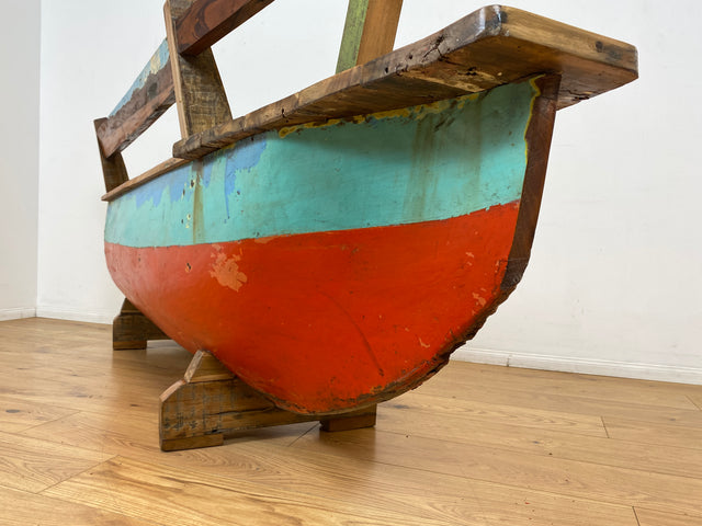 Boatwood by WMK # Besondere Sitzbank aus altem Boot I handgefertigtes & nachhaltiges Unikat in Originalfarbe I Bank Sofa Couch Küchenbank Sideboard Flur Holz Schiff Einbaum Möbel Bootsmöbel Loft Bench