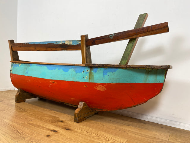 Boatwood by WMK # Besondere Sitzbank aus altem Boot I handgefertigtes & nachhaltiges Unikat in Originalfarbe I Bank Sofa Couch Küchenbank Sideboard Flur Holz Schiff Einbaum Möbel Bootsmöbel Loft Bench