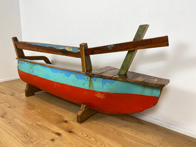 Boatwood by WMK # Besondere Sitzbank aus altem Boot I handgefertigtes & nachhaltiges Unikat in Originalfarbe I Bank Sofa Couch Küchenbank Sideboard Flur Holz Schiff Einbaum Möbel Bootsmöbel Loft Bench