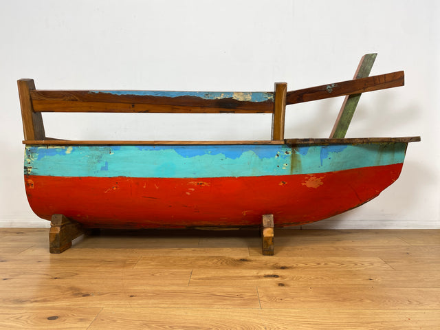 Boatwood by WMK # Besondere Sitzbank aus altem Boot I handgefertigtes & nachhaltiges Unikat in Originalfarbe I Bank Sofa Couch Küchenbank Sideboard Flur Holz Schiff Einbaum Möbel Bootsmöbel Loft Bench