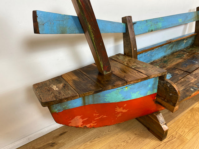 Boatwood by WMK # Besondere Sitzbank aus altem Boot I handgefertigtes & nachhaltiges Unikat in Originalfarbe I Bank Sofa Couch Küchenbank Sideboard Flur Holz Schiff Einbaum Möbel Bootsmöbel Loft Bench