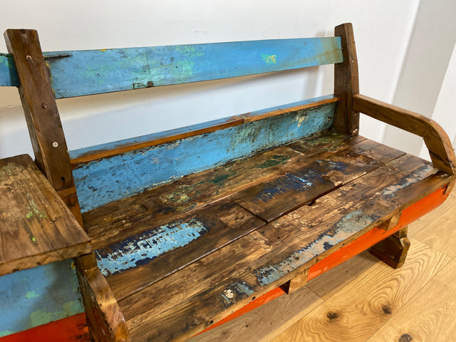 Boatwood by WMK # Besondere Sitzbank aus altem Boot I handgefertigtes & nachhaltiges Unikat in Originalfarbe I Bank Sofa Couch Küchenbank Sideboard Flur Holz Schiff Einbaum Möbel Bootsmöbel Loft Bench