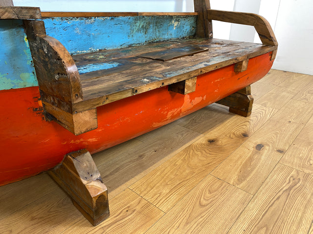 Boatwood by WMK # Besondere Sitzbank aus altem Boot I handgefertigtes & nachhaltiges Unikat in Originalfarbe I Bank Sofa Couch Küchenbank Sideboard Flur Holz Schiff Einbaum Möbel Bootsmöbel Loft Bench