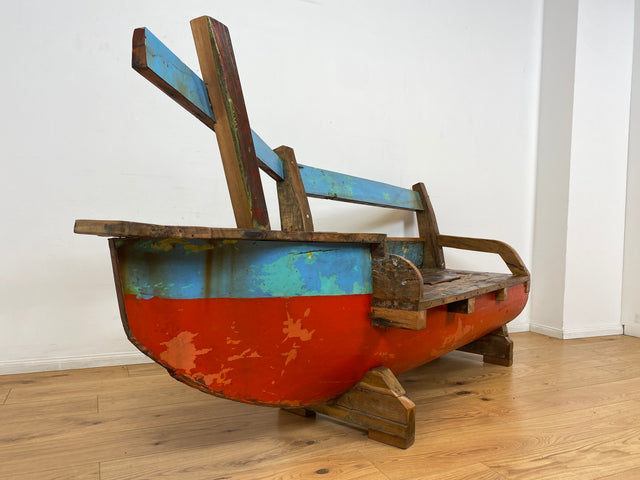 Boatwood by WMK # Besondere Sitzbank aus altem Boot I handgefertigtes & nachhaltiges Unikat in Originalfarbe I Bank Sofa Couch Küchenbank Sideboard Flur Holz Schiff Einbaum Möbel Bootsmöbel Loft Bench