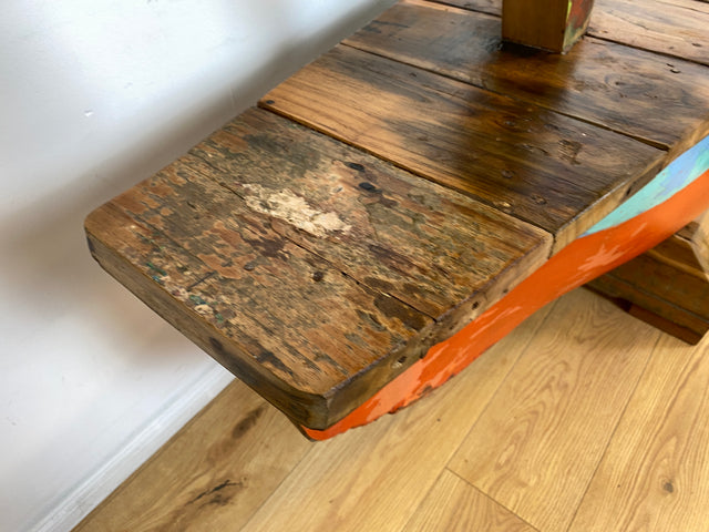 Boatwood by WMK # Besondere Sitzbank aus altem Boot I handgefertigtes & nachhaltiges Unikat in Originalfarbe I Bank Sofa Couch Küchenbank Sideboard Flur Holz Schiff Einbaum Möbel Bootsmöbel Loft Bench