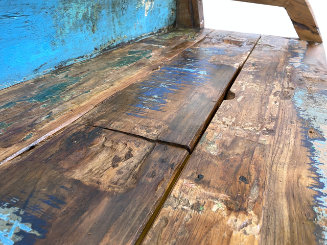 Boatwood by WMK # Besondere Sitzbank aus altem Boot I handgefertigtes & nachhaltiges Unikat in Originalfarbe I Bank Sofa Couch Küchenbank Sideboard Flur Holz Schiff Einbaum Möbel Bootsmöbel Loft Bench