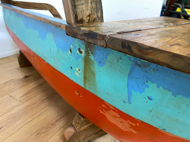 Boatwood by WMK # Besondere Sitzbank aus altem Boot I handgefertigtes & nachhaltiges Unikat in Originalfarbe I Bank Sofa Couch Küchenbank Sideboard Flur Holz Schiff Einbaum Möbel Bootsmöbel Loft Bench