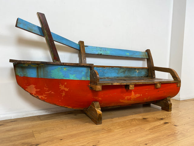 Boatwood by WMK # Besondere Sitzbank aus altem Boot I handgefertigtes & nachhaltiges Unikat in Originalfarbe I Bank Sofa Couch Küchenbank Sideboard Flur Holz Schiff Einbaum Möbel Bootsmöbel Loft Bench