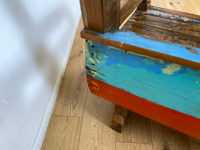 Boatwood by WMK # Besondere Sitzbank aus altem Boot I handgefertigtes & nachhaltiges Unikat in Originalfarbe I Bank Sofa Couch Küchenbank Sideboard Flur Holz Schiff Einbaum Möbel Bootsmöbel Loft Bench