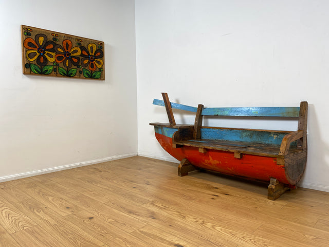 Boatwood by WMK # Besondere Sitzbank aus altem Boot I handgefertigtes & nachhaltiges Unikat in Originalfarbe I Bank Sofa Couch Küchenbank Sideboard Flur Holz Schiff Einbaum Möbel Bootsmöbel Loft Bench