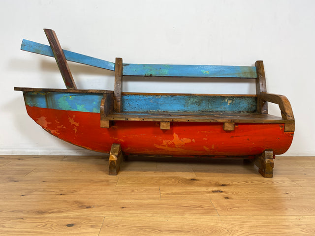 Boatwood by WMK # Besondere Sitzbank aus altem Boot I handgefertigtes & nachhaltiges Unikat in Originalfarbe I Bank Sofa Couch Küchenbank Sideboard Flur Holz Schiff Einbaum Möbel Bootsmöbel Loft Bench