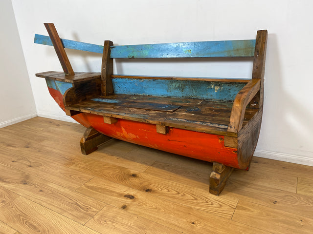 Boatwood by WMK # Besondere Sitzbank aus altem Boot I handgefertigtes & nachhaltiges Unikat in Originalfarbe I Bank Sofa Couch Küchenbank Sideboard Flur Holz Schiff Einbaum Möbel Bootsmöbel Loft Bench