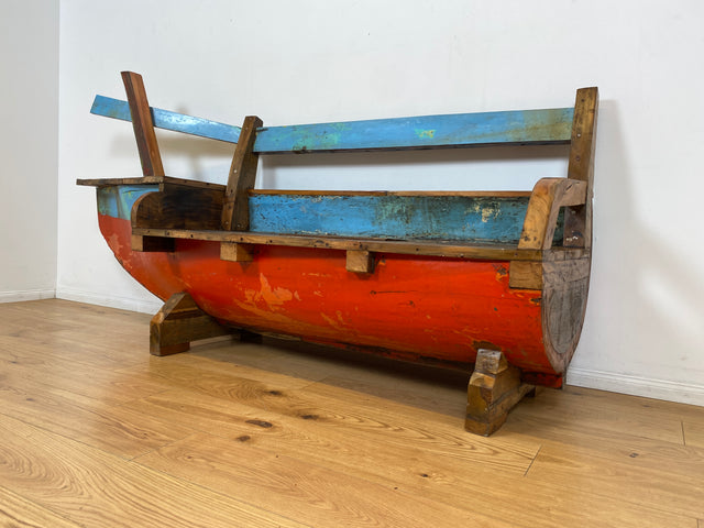 Boatwood by WMK # Besondere Sitzbank aus altem Boot I handgefertigtes & nachhaltiges Unikat in Originalfarbe I Bank Sofa Couch Küchenbank Sideboard Flur Holz Schiff Einbaum Möbel Bootsmöbel Loft Bench