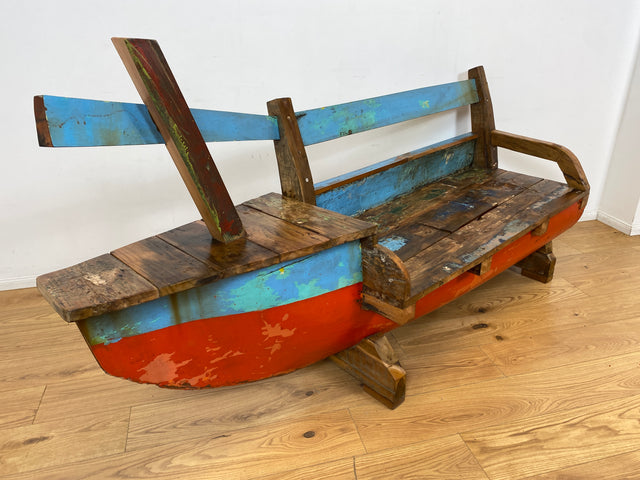 Boatwood by WMK # Besondere Sitzbank aus altem Boot I handgefertigtes & nachhaltiges Unikat in Originalfarbe I Bank Sofa Couch Küchenbank Sideboard Flur Holz Schiff Einbaum Möbel Bootsmöbel Loft Bench