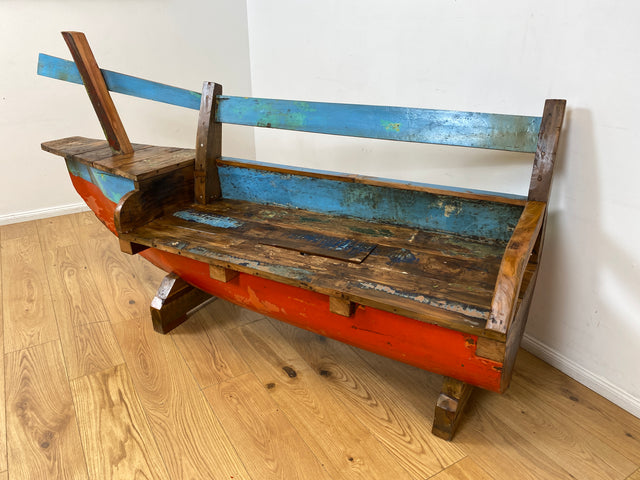 Boatwood by WMK # Besondere Sitzbank aus altem Boot I handgefertigtes & nachhaltiges Unikat in Originalfarbe I Bank Sofa Couch Küchenbank Sideboard Flur Holz Schiff Einbaum Möbel Bootsmöbel Loft Bench