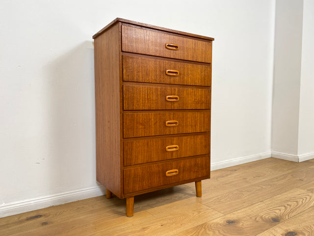 WMK # Stilvolle & gut erhaltene skandinavische Mid-Century Kommode in Teakholz mit Schubladen & formschönen Holzgriffen # Schubladenkommode Schrank Wäschekommode Highboard Sideboard Vintage Teak 60er