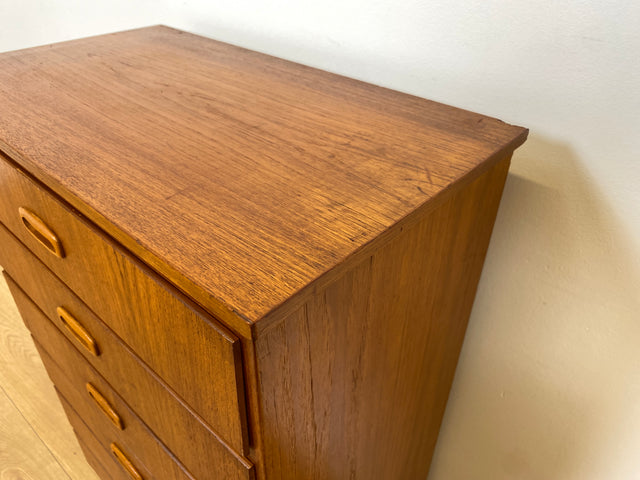 WMK # Stilvolle & gut erhaltene skandinavische Mid-Century Kommode in Teakholz mit Schubladen & formschönen Holzgriffen # Schubladenkommode Schrank Wäschekommode Highboard Sideboard Vintage Teak 60er