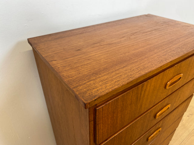 WMK # Stilvolle & gut erhaltene skandinavische Mid-Century Kommode in Teakholz mit Schubladen & formschönen Holzgriffen # Schubladenkommode Schrank Wäschekommode Highboard Sideboard Vintage Teak 60er