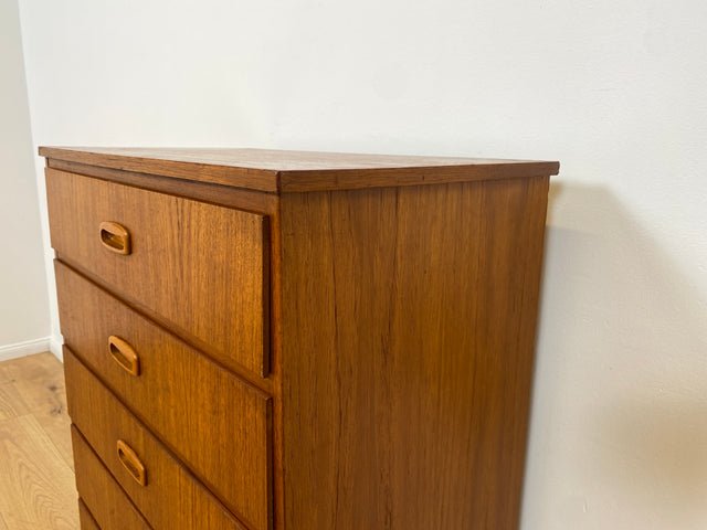 WMK # Stilvolle & gut erhaltene skandinavische Mid-Century Kommode in Teakholz mit Schubladen & formschönen Holzgriffen # Schubladenkommode Schrank Wäschekommode Highboard Sideboard Vintage Teak 60er