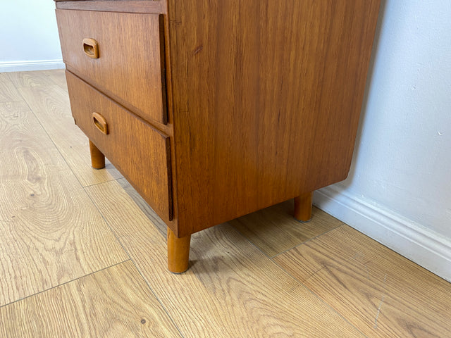 WMK # Stilvolle & gut erhaltene skandinavische Mid-Century Kommode in Teakholz mit Schubladen & formschönen Holzgriffen # Schubladenkommode Schrank Wäschekommode Highboard Sideboard Vintage Teak 60er