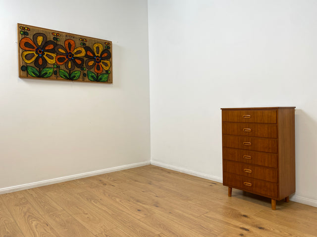 WMK # Stilvolle & gut erhaltene skandinavische Mid-Century Kommode in Teakholz mit Schubladen & formschönen Holzgriffen # Schubladenkommode Schrank Wäschekommode Highboard Sideboard Vintage Teak 60er