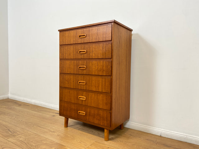 WMK # Stilvolle & gut erhaltene skandinavische Mid-Century Kommode in Teakholz mit Schubladen & formschönen Holzgriffen # Schubladenkommode Schrank Wäschekommode Highboard Sideboard Vintage Teak 60er