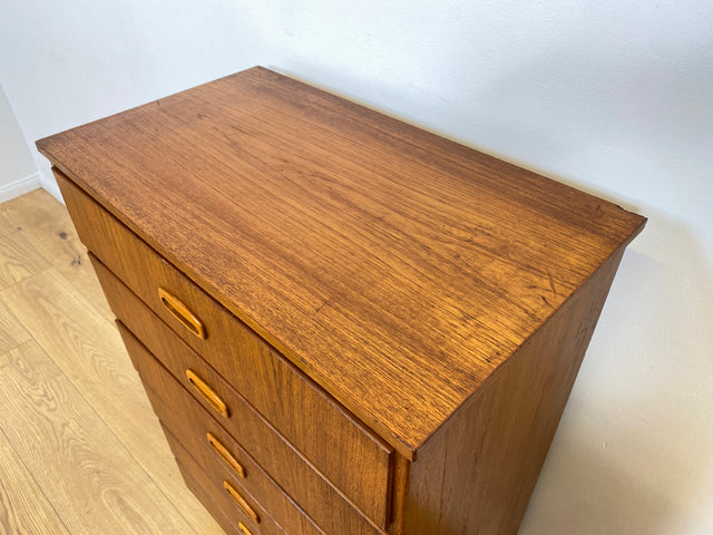 WMK # Stilvolle & gut erhaltene skandinavische Mid-Century Kommode in Teakholz mit Schubladen & formschönen Holzgriffen # Schubladenkommode Schrank Wäschekommode Highboard Sideboard Vintage Teak 60er