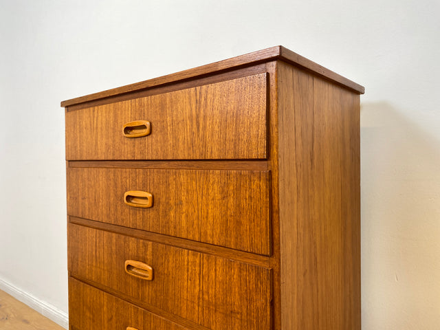 WMK # Stilvolle & gut erhaltene skandinavische Mid-Century Kommode in Teakholz mit Schubladen & formschönen Holzgriffen # Schubladenkommode Schrank Wäschekommode Highboard Sideboard Vintage Teak 60er
