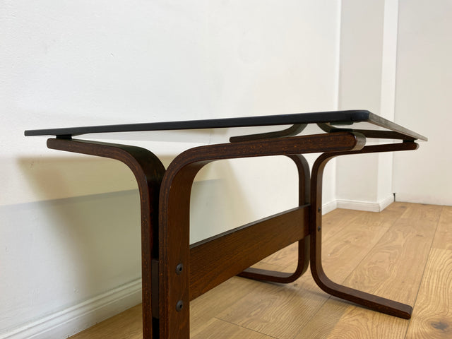 WMK # Zeitlos schöner & sehr gut erhaltener skandinavischer Designer Couchtisch Siesta by Ingmar Relling for Westnofa m. Rauchglasplatte # Glastisch Coffee Side Table Beistelltisch Mid-Century Vintage