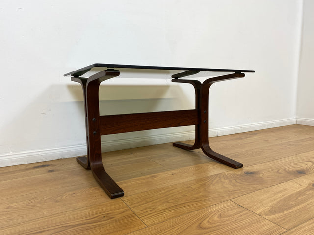 WMK # Zeitlos schöner & sehr gut erhaltener skandinavischer Designer Couchtisch Siesta by Ingmar Relling for Westnofa m. Rauchglasplatte # Glastisch Coffee Side Table Beistelltisch Mid-Century Vintage