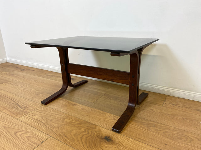 WMK # Zeitlos schöner & sehr gut erhaltener skandinavischer Designer Couchtisch Siesta by Ingmar Relling for Westnofa m. Rauchglasplatte # Glastisch Coffee Side Table Beistelltisch Mid-Century Vintage