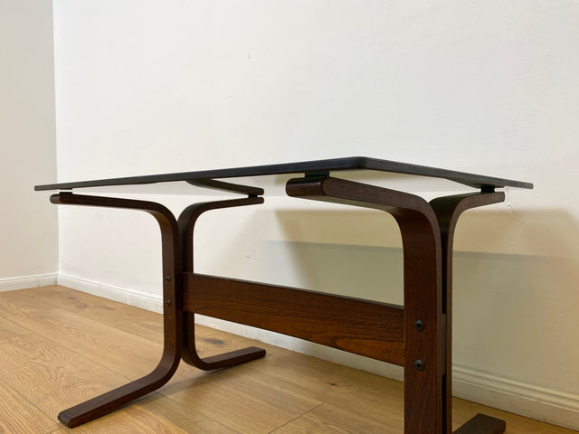 WMK # Zeitlos schöner & sehr gut erhaltener skandinavischer Designer Couchtisch Siesta by Ingmar Relling for Westnofa m. Rauchglasplatte # Glastisch Coffee Side Table Beistelltisch Mid-Century Vintage