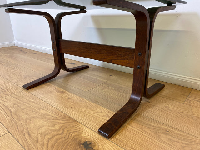 WMK # Zeitlos schöner & sehr gut erhaltener skandinavischer Designer Couchtisch Siesta by Ingmar Relling for Westnofa m. Rauchglasplatte # Glastisch Coffee Side Table Beistelltisch Mid-Century Vintage