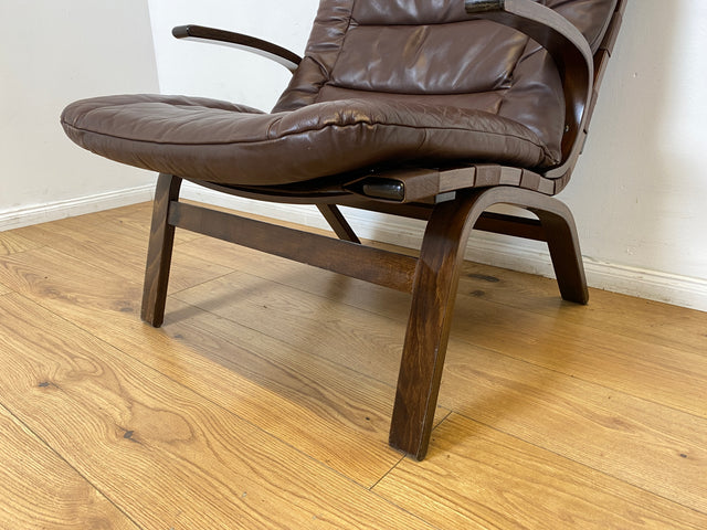 WMK I Skandinavischer Designer Sessel von Miljo Range für Farstrup Møbler mit Echtleder Bezug & Bugholz Rahmen I Armchair Lesesessel Freischwinger Relax Leder Leather Danish Design Mid-Century Vintage