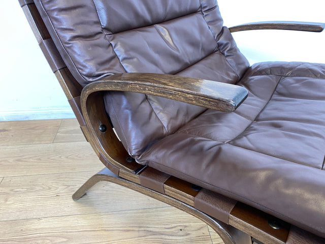 WMK I Skandinavischer Designer Sessel von Miljo Range für Farstrup Møbler mit Echtleder Bezug & Bugholz Rahmen I Armchair Lesesessel Freischwinger Relax Leder Leather Danish Design Mid-Century Vintage