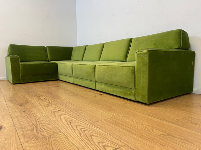 WMK I Besonders schönes Space Age Modular Sofa aus 5 freistehenden Teilen in grandiosem grünem Bezug I Ecksofa Eckcouch Couch Sitzlandschaft Sitzgarnitur Polstergarnitur Retro Vintage Mid-Century 70er