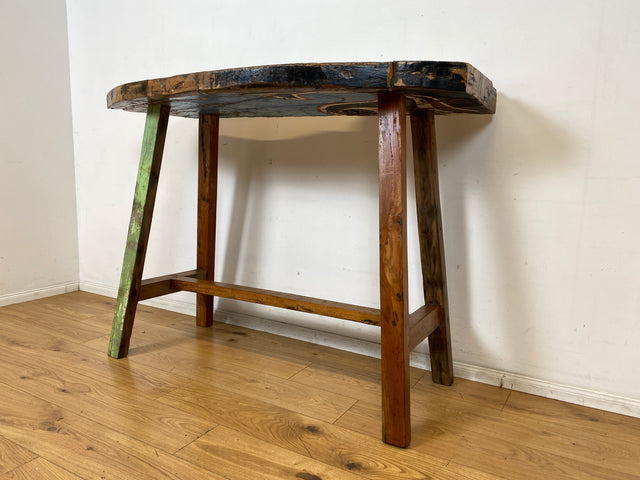 Formschöner und sehr robuster Stehtisch handgefertigt aus altem Bootsholz in Originalfarben I Teakholz massiv I in & Outdoor I Tisch Holztisch Bartisch Küchentisch Gastro Industrial Design Upcycling I